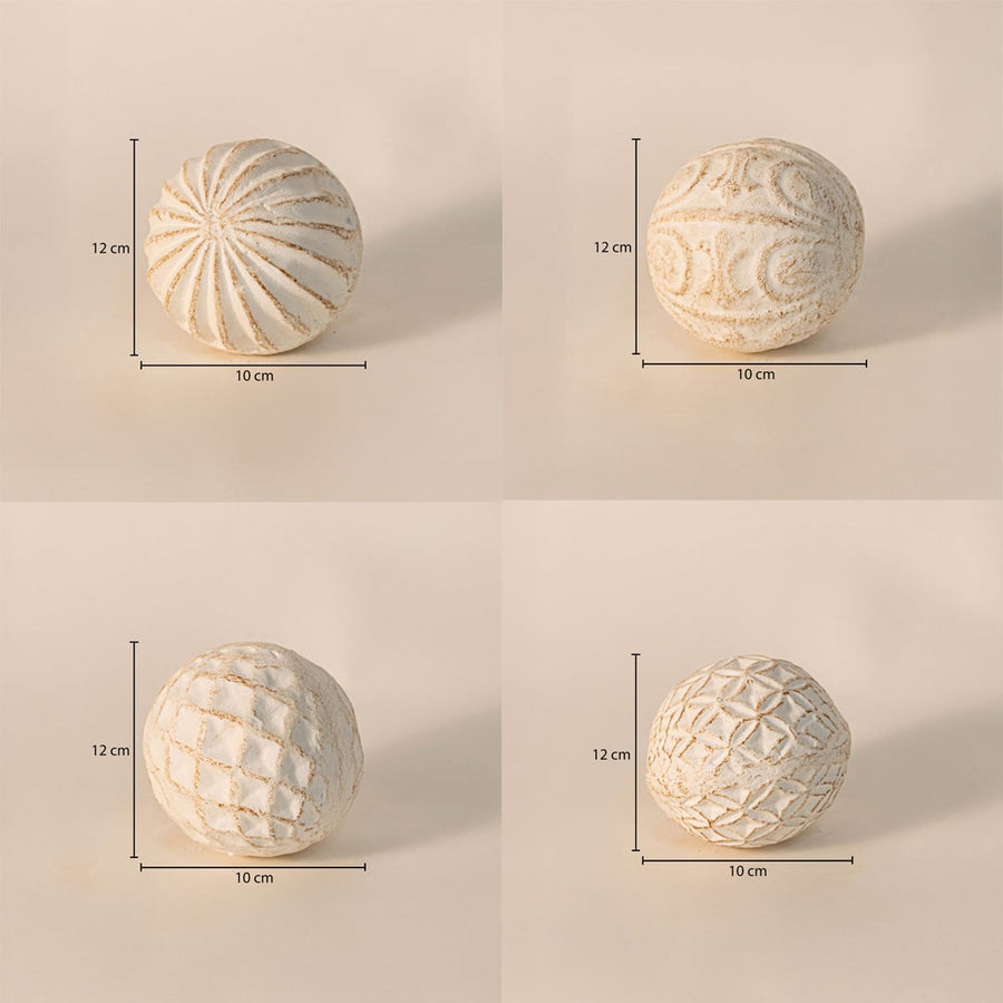 Decorative carved balls set each ball measuring approximately 12 cm tall and 10 cm wide - ideal for table decor or tray styling.