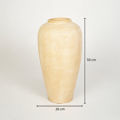 Dimension image of beige ceramic floor vase measuring 50 cm for elegant interior decor with textured matte finish.