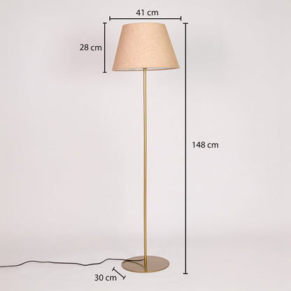Floor lamp dimension image showing 148 cm height 41 cm shade width and 30 cm base diameter in gold metal finish.