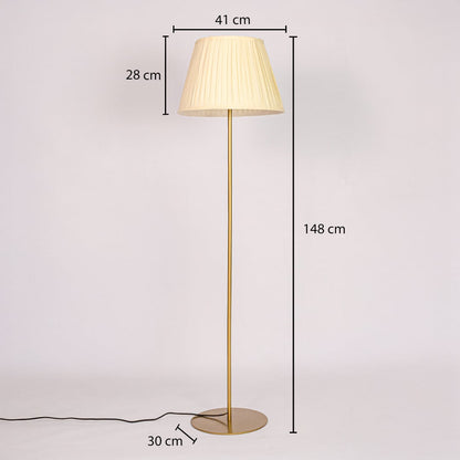 Floor lamp dimension image showing 148 cm height 41 cm shade width and 30 cm base diameter in gold metal finish.