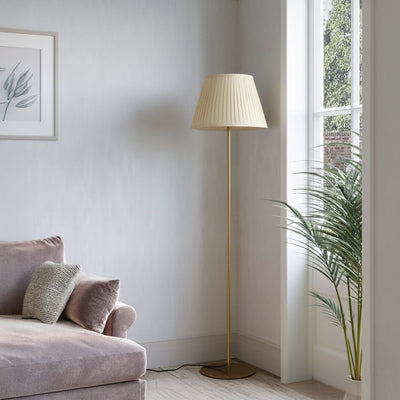 Klaviyo Linear Gold Floor Lamp with Pleated Empire Shade - Off White
