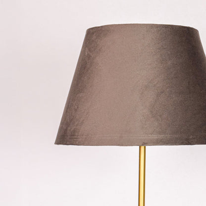 Closeup dark grey fabric tapered shade with rich texture finish ideal for warm diffused lighting in home interior Decor.