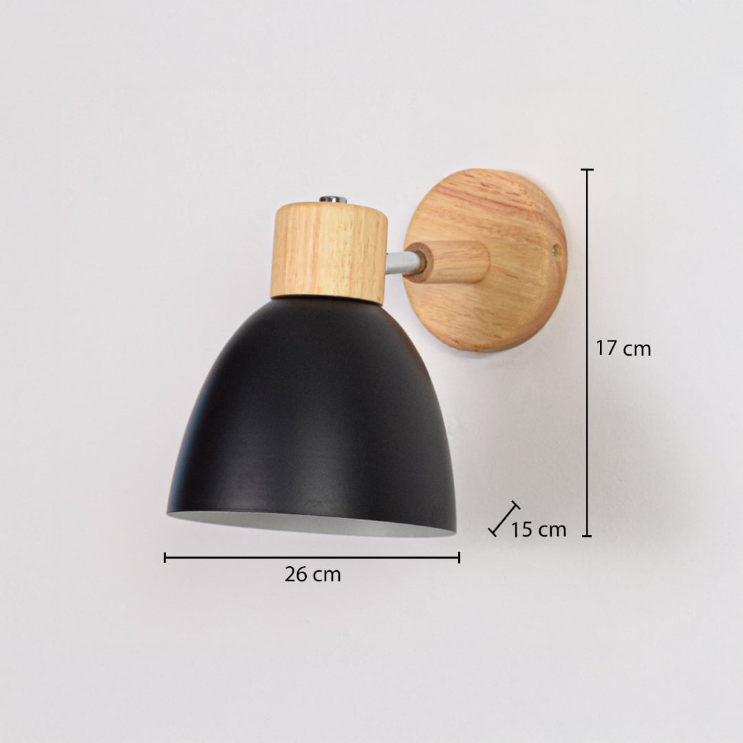 Wall light dimension image showing 26 cm width 17 cm height and 15 cm depth suitable for bedroom hallway or reading wall placement.