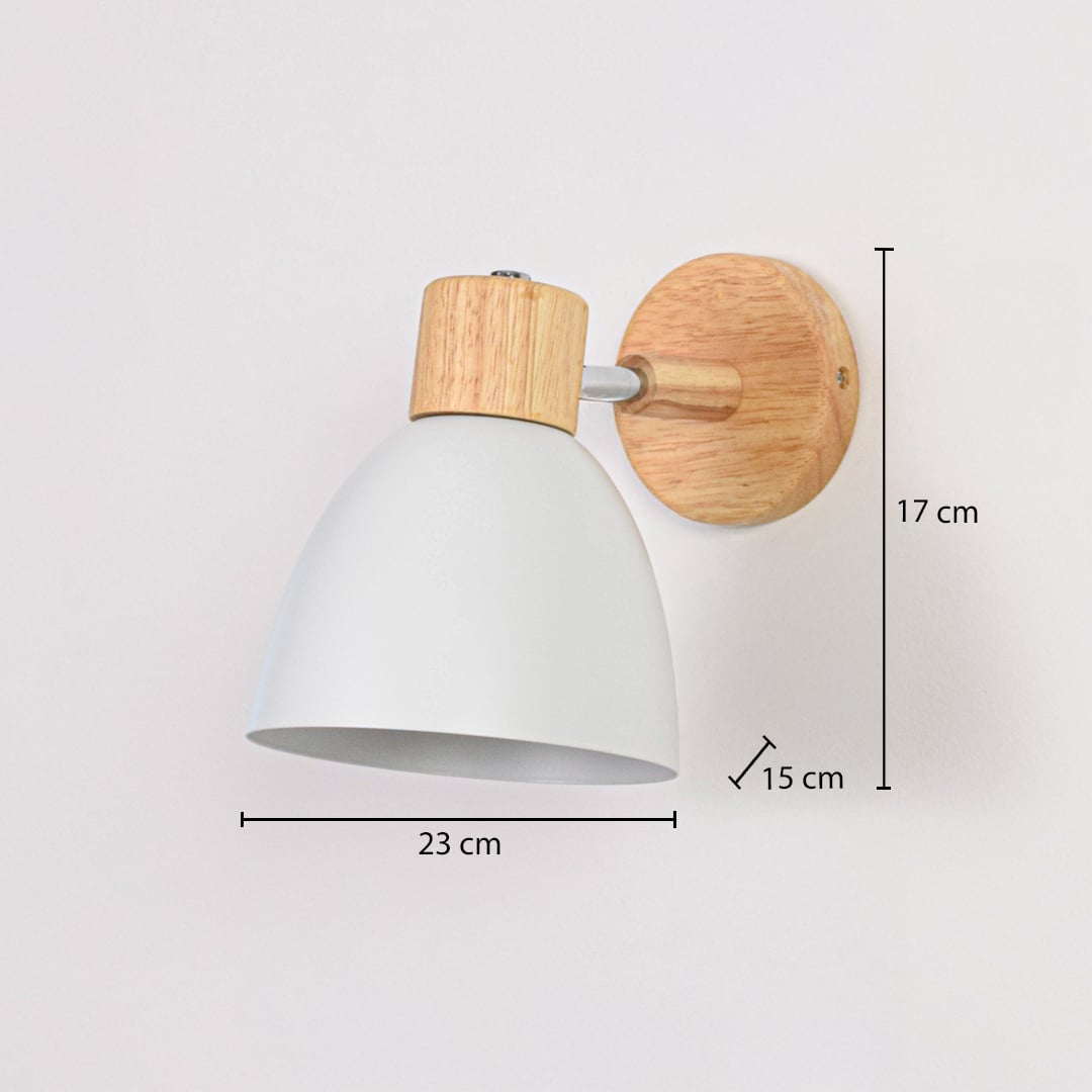 Wall light dimension image showing 23 cm width 17 cm height and 15 cm depth ideal for bedside hallway or reading wall placement.