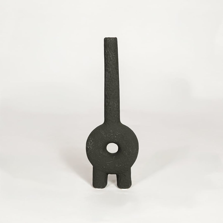 Modern black ceramic abstract decorative vase ideal for dried flower arrangement on console table shelf and stylish home decor.