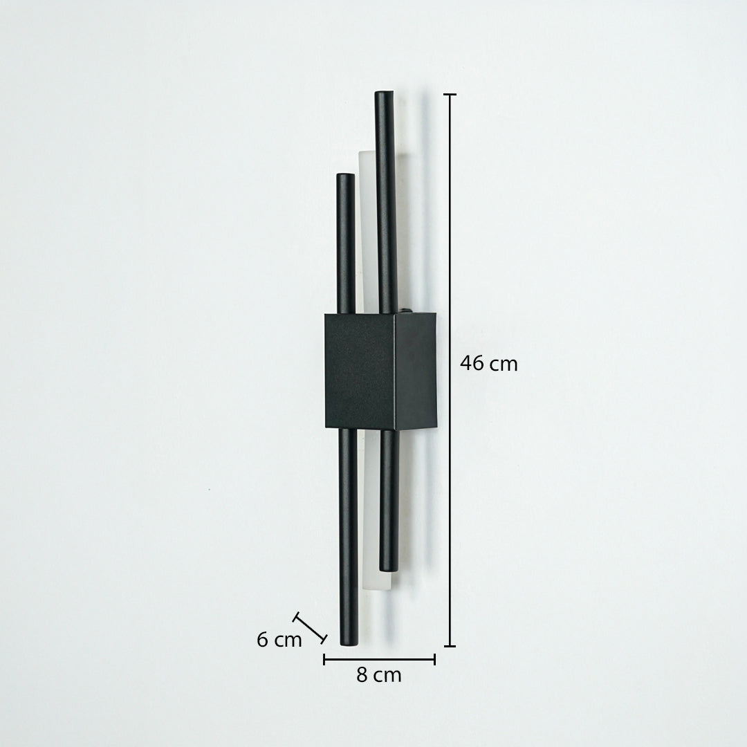 Modern black metal wall light with 40cm height and 13cm width for stylish bedroom hallway and living room decor.