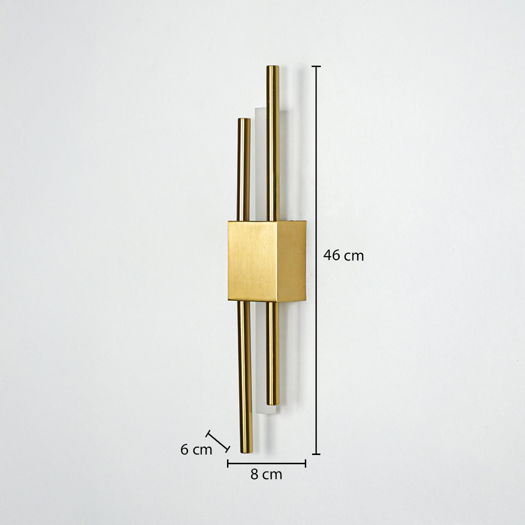 Modern gold metal wall light with 40cm height and 8cm width for stylish hallway bedroom and living room decor.