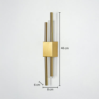 Modern gold metal wall light with 40cm height and 8cm width for stylish hallway bedroom and living room decor.