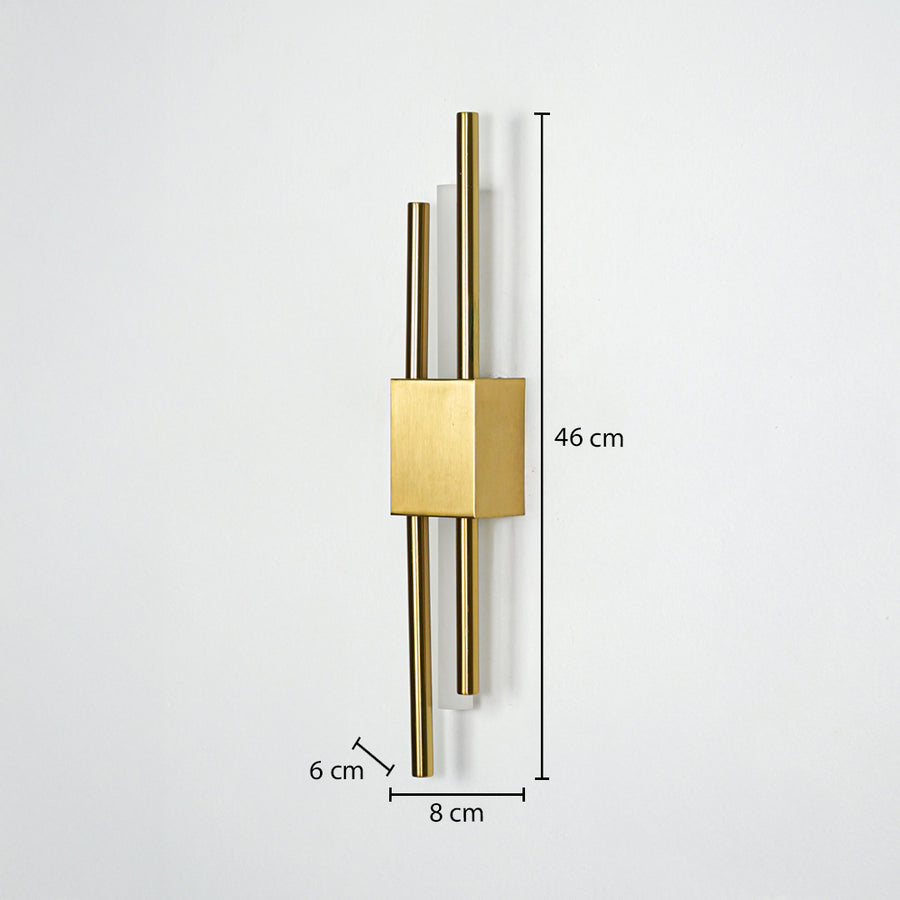 Modern gold metal wall light with 40cm height and 8cm width for stylish hallway bedroom and living room decor.