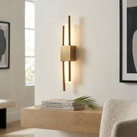 Elegant black metal wall light mounted beside sofa for modern living room bedroom and hallway interior decor styling.