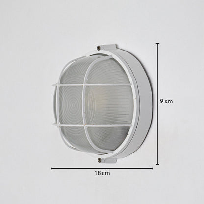 White metal wall light dimension image with 9 cm height and 18 cm width for modern indoor decor.