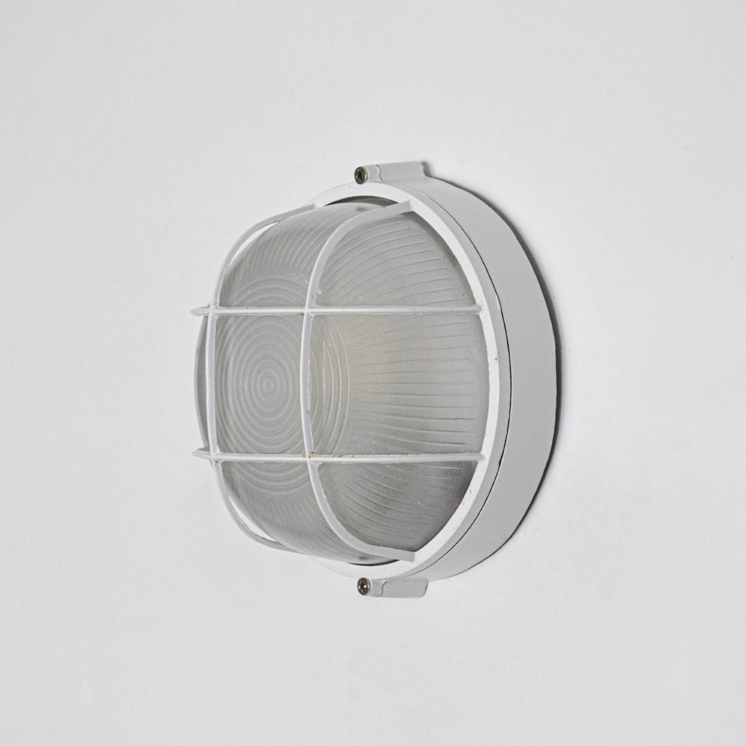 White industrial wall light for contemporary hallway placement and elegant indoor lighting decor styling accent.