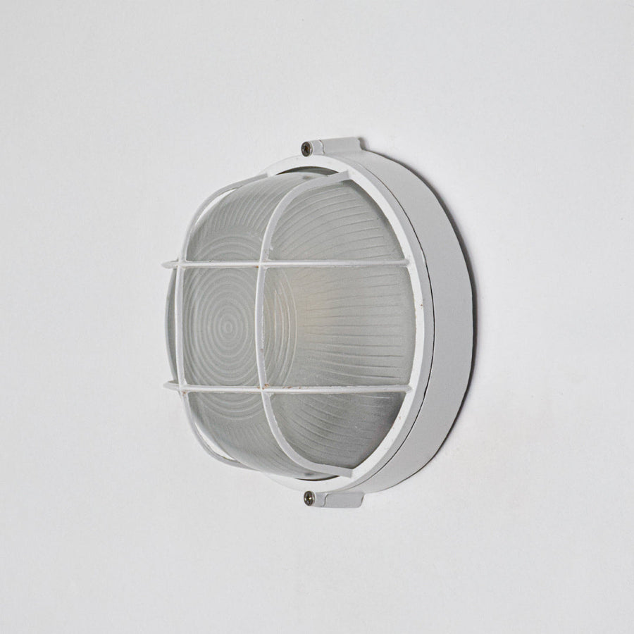 White industrial wall light for contemporary hallway placement and elegant indoor lighting decor styling accent.