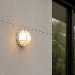 Lexi Round Caged Outdoor Wall Light - White