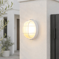 Lexi Round Caged Outdoor Wall Light - White