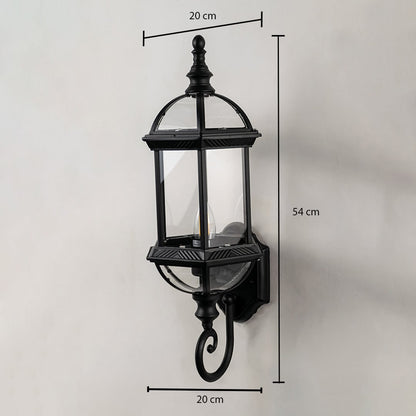 Lantern wall light dimensions with width 20 cm depth 20 cm and height 54 cm displayed on white background.