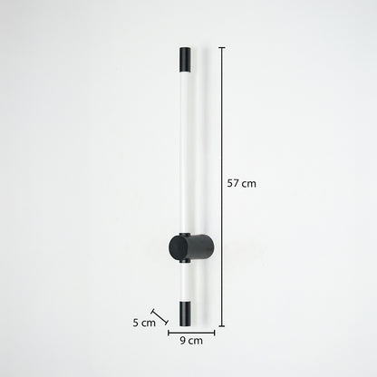 Wall light with dual tube design sized 57 cm height 9 cm width and 5 cm depth ideal for modern interior wall decor placement.