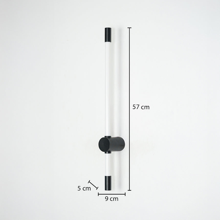 Wall light with dual tube design sized 57 cm height 9 cm width and 5 cm depth ideal for modern interior wall decor placement.