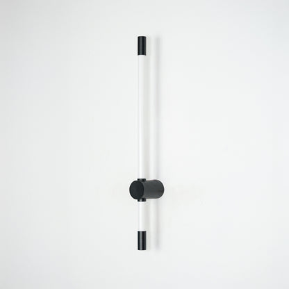 Minimal wall light with vertical tube design and black metal mount ideal for modern bedroom or hallway wall decor on clean background.