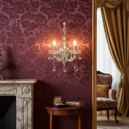 Silver crystal wall light adds bright elegant lighting to living room or hallway walls creating a luxurious ambience.