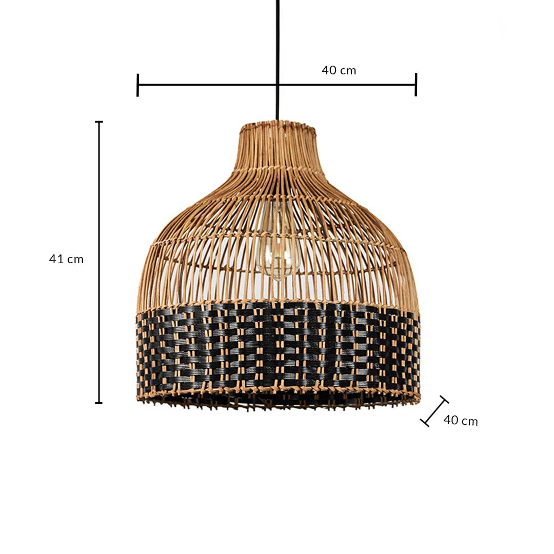 Rattan pendant light dimension image showing 41 cm height and 40 cm width with handwoven bamboo detailing.
