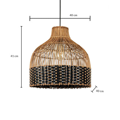 Rattan pendant light dimension image showing 41 cm height and 40 cm width with handwoven bamboo detailing.