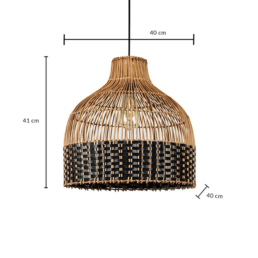 Rattan pendant light dimension image showing 41 cm height and 40 cm width with handwoven bamboo detailing.