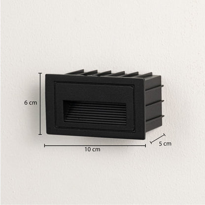 Recessed step light dimension image showing height 6 cm width 10 cm and depth 5 cm with matte black finish.