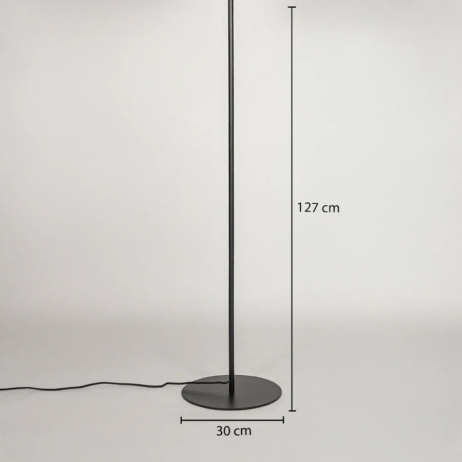 Dimension image of black metal floor lamp base for elegant living room decor styling and modern home interior lighting setup.