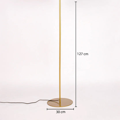 Dimension image of gold metal floor lamp base for elegant living room decor styling and modern home interior lighting setup.