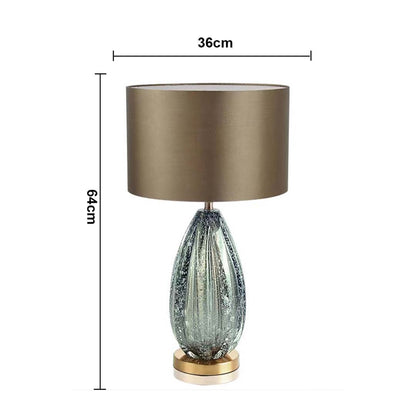 Brown shade blue glass table lamp with size 48cm height and 36cm width with light off for stylish modern décor.
