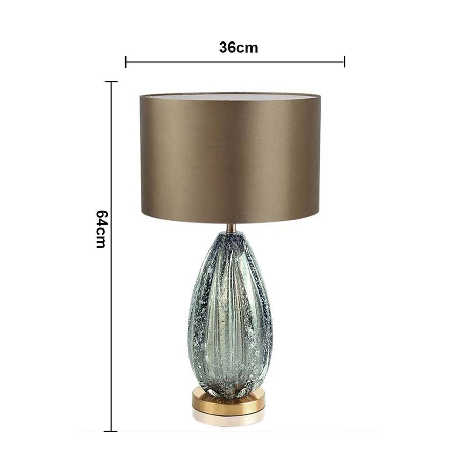Brown shade blue glass table lamp with size 48cm height and 36cm width with light off for stylish modern décor.