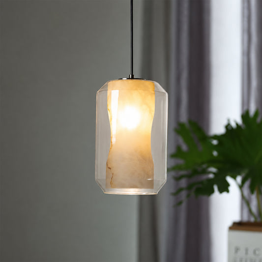 Marble Grain Glass Cylindrical Pendant Lamp