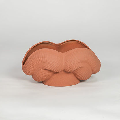 Orange ceramic decorative bowl vase with textured design modern centerpiece vase for shelf console table home decor styling.