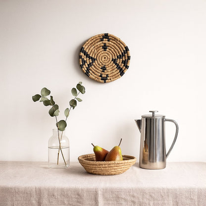 medieval touch handwoven sabai grass hanging wall basket medium black main main lifestyle