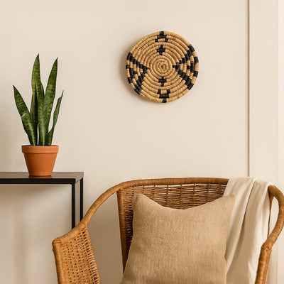 Lifestyle image of medieval touch hanging wall basket for elegant home interior decor styling and modern room decoration.