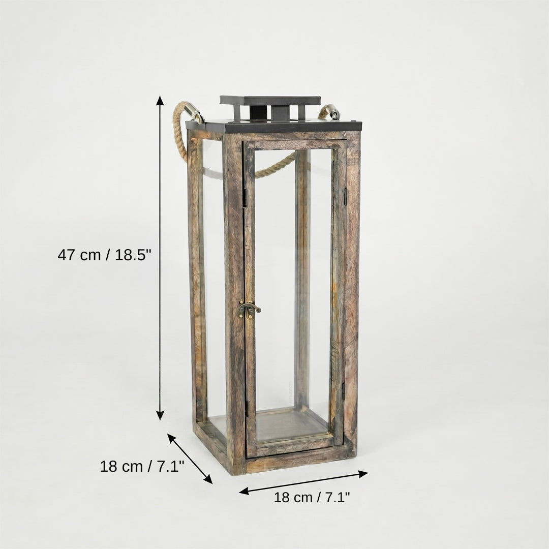 Merbau Wooden Lantern - Large, 47 x 18 x 18 cm (18.5 x 7.1 x 7.1 inches) dimensions