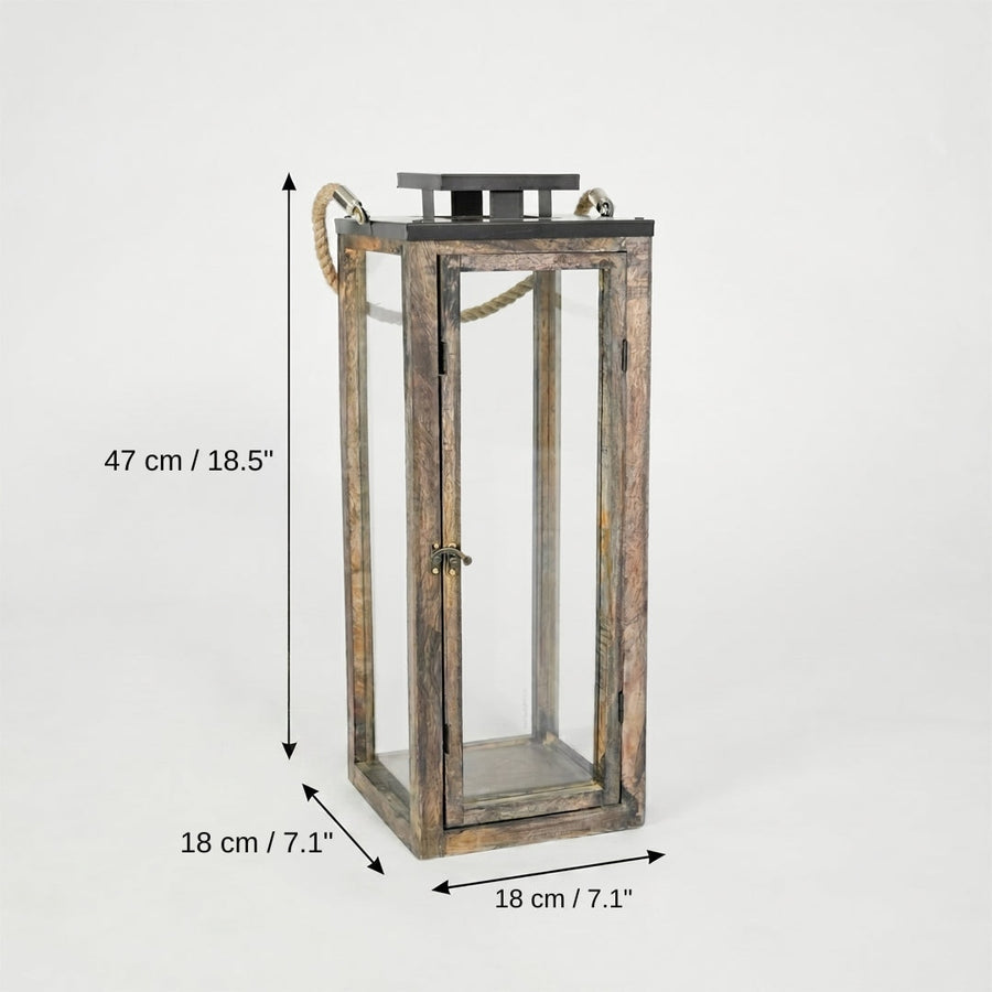 Merbau Wooden Lantern - Large, 47 x 18 x 18 cm (18.5 x 7.1 x 7.1 inches) dimensions
