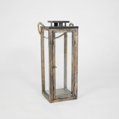 Wooden lantern with glass panels on a white background