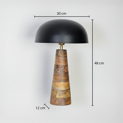 Table lamp dimensions image showing 48 cm height with 30 cm shade width and 12 cm base size highlighting compact modern wooden table lamp design.