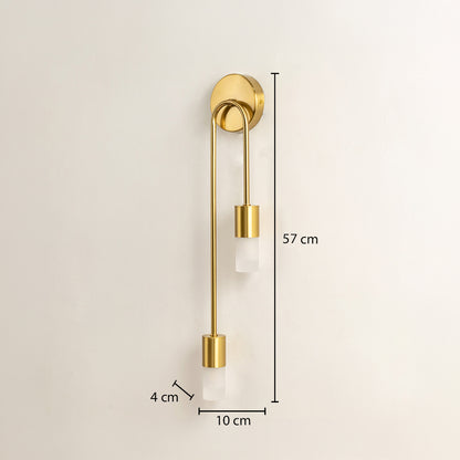 Modern gold metal wall light with 57cm height and 8cm width for luxury bedroom hallway decor styling.