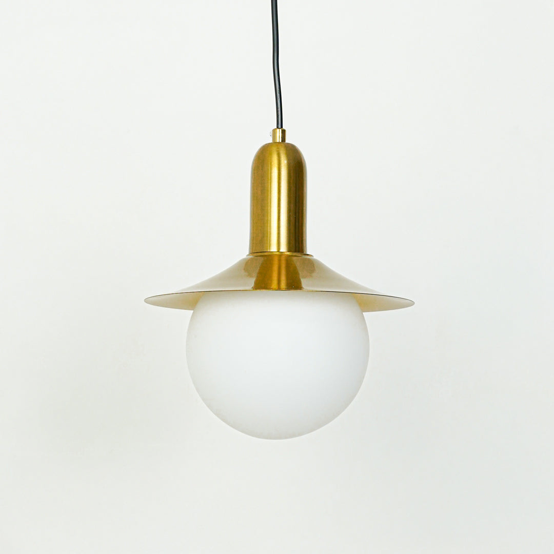 Milk Glass Global Pendant Light with Flared Shade - Gold