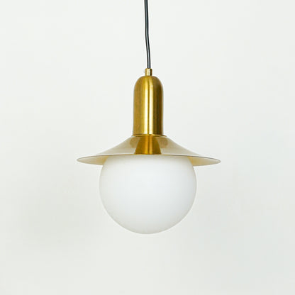Milk Glass Global Pendant Light with Flared Shade - Gold