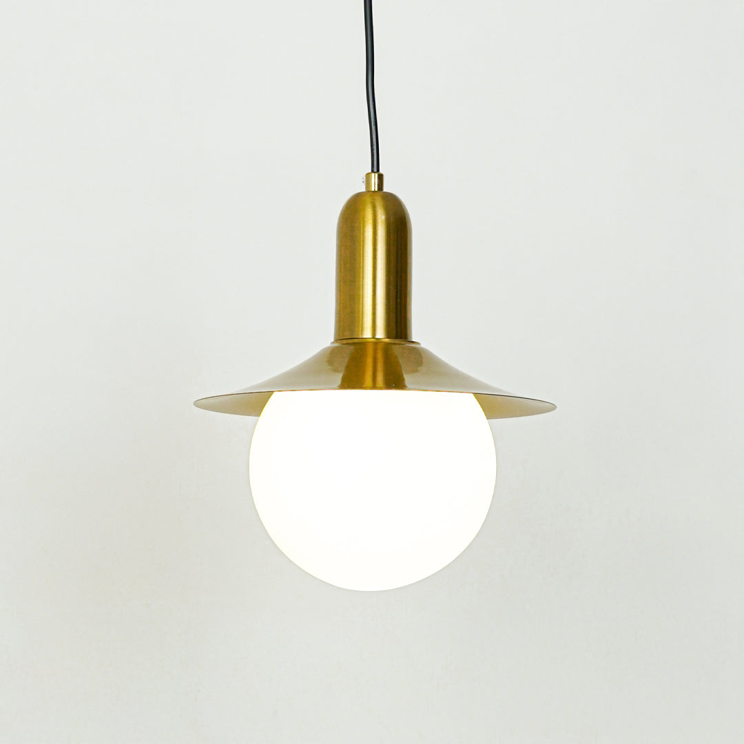 Milk Glass Global Pendant Light with Flared Shade - Gold