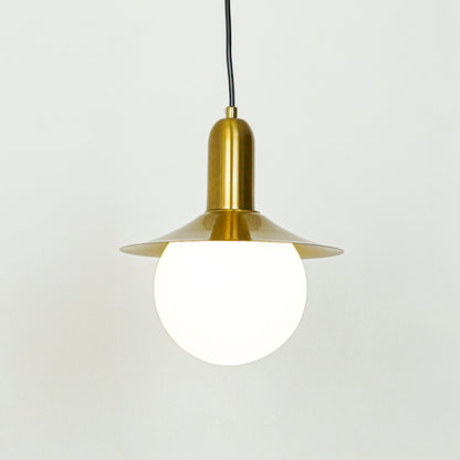 Milk Glass Global Pendant Light with Flared Shade - Gold