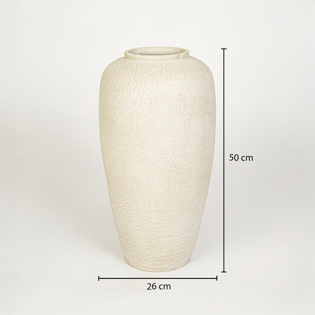 Dimension image of beige ceramic floor vase measuring 50 cm for modern home decor with matte finish styling.