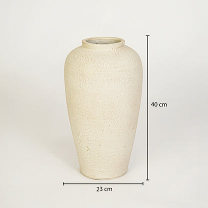 Dimension image of beige ceramic floor vase measuring 40 cm for elegant home decor with rustic finish.
