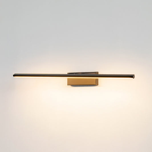 Minimal wall light in gold metal finish with linear bar design for bathroom or vanity decor lighting white background.