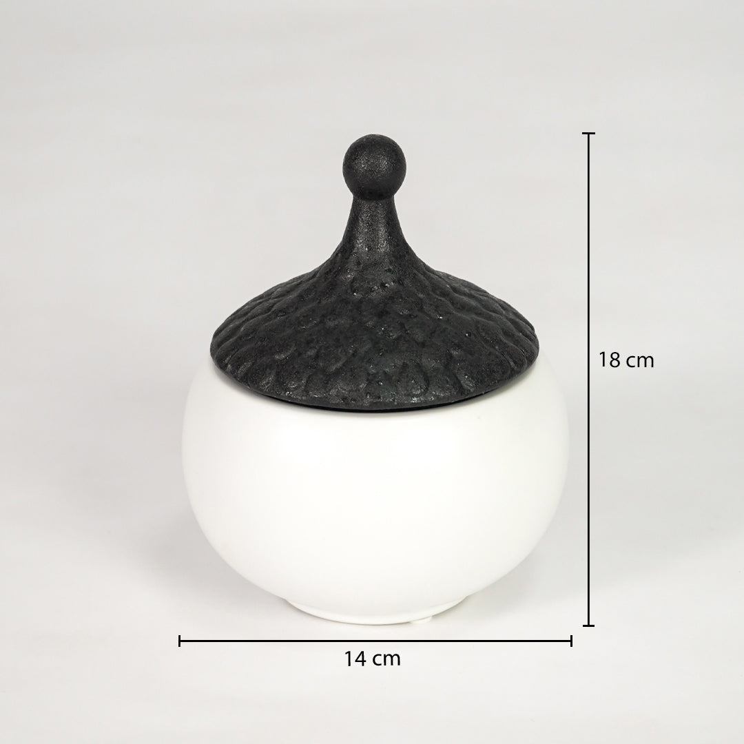 Minimalist Dual-Tone Lidded Ceramic Jar - White & Black