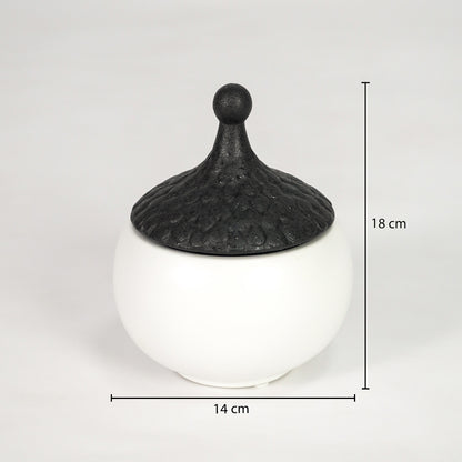 Minimalist Dual-Tone Lidded Ceramic Jar - White & Black